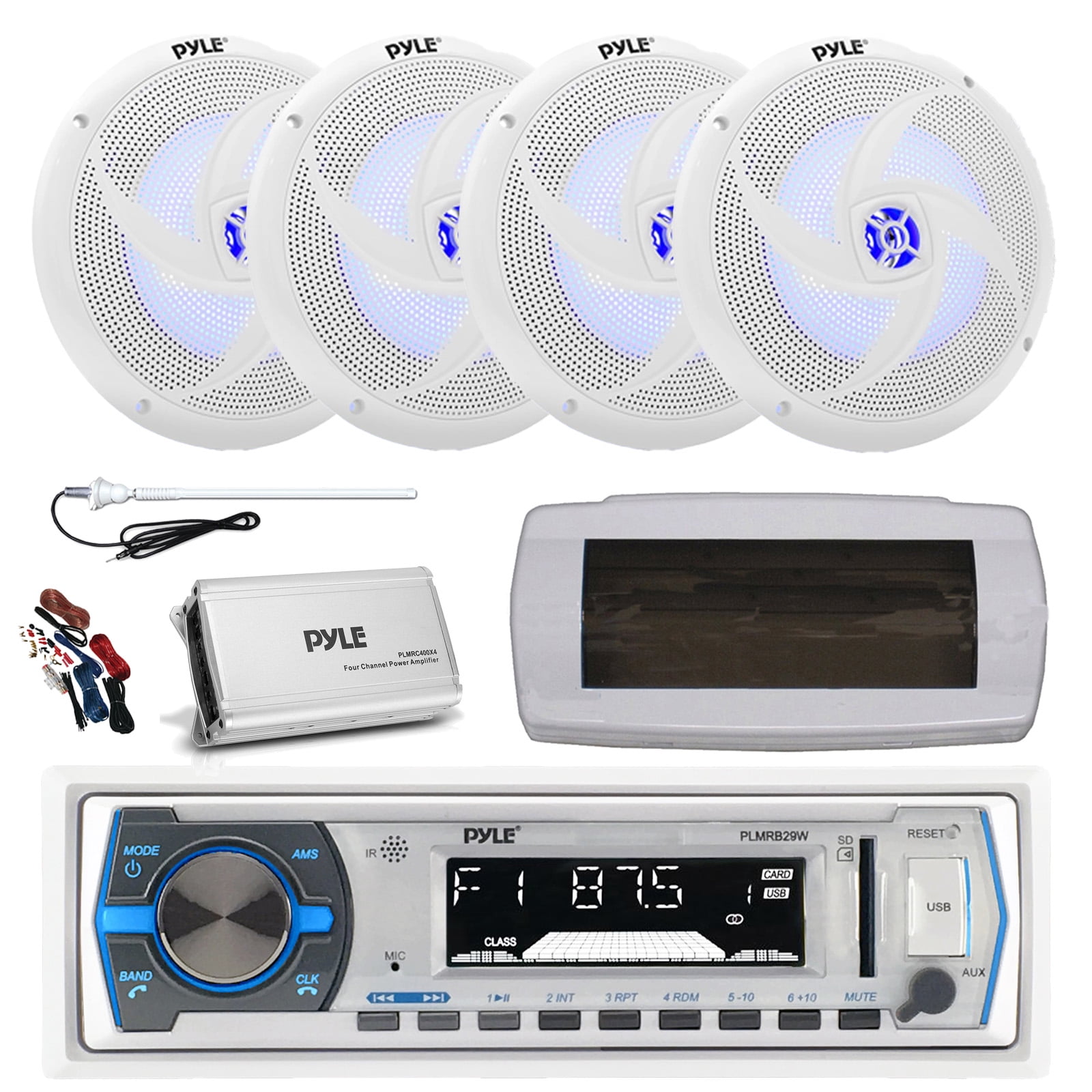 Pyle PLMRB29W Single DIN Bluetooth Marine MP3 AM/FM Stereo Receiver ...