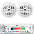 thumbnail image 1 of Pyle PLMRB39W LCD Display Single-DIN Marine Bluetooth USB/AUX MP3 Player AM/FM Radio Stereo White Receiver, 2x Pyle PLMR41W 4'' 100 Watt Max Power Dual Cone Waterproof White Stereo Speakers, 1 of 3