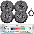 thumbnail image 1 of Pyle PLMRB39W LCD Display Single-DIN Marine Bluetooth USB/AUX MP3 Player AM/FM Radio Stereo White Receiver, 4x 5.25" 180W Max 2-Way Waterproof Low Profile Slim Style Boat Black Speakers, Radio Antenna, 1 of 4