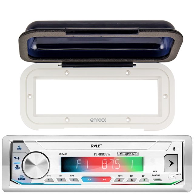 Pyle PLMRB29B Single DIN Marine Stereo - Bluetooth, AM/FM, USB, AUX, 75W RMS