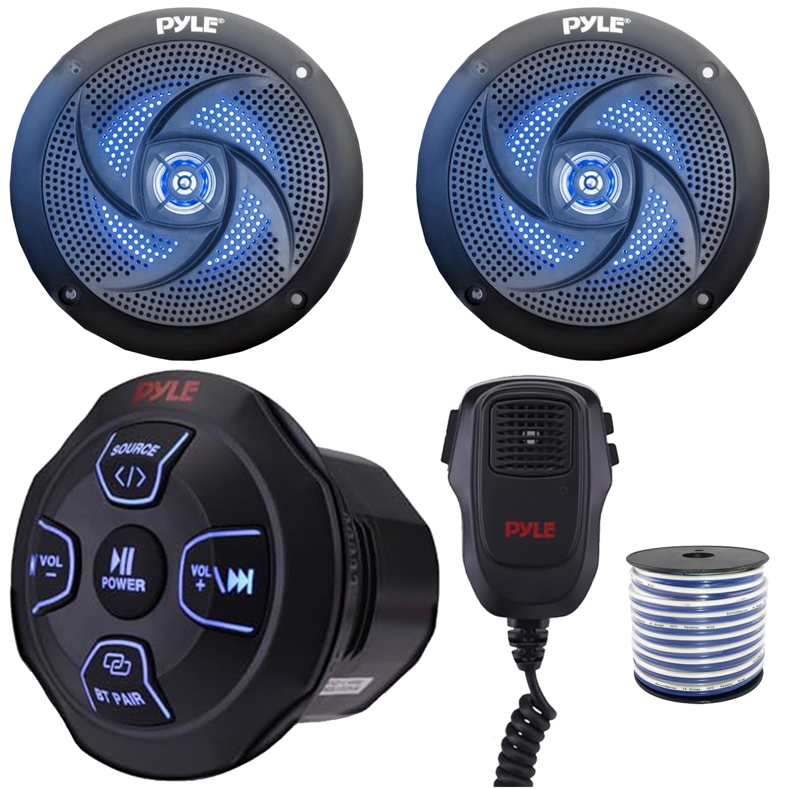Pyle PLMRBT18MIC Marine Bluetooth AUX Audio Receiver W/2-Channel ...