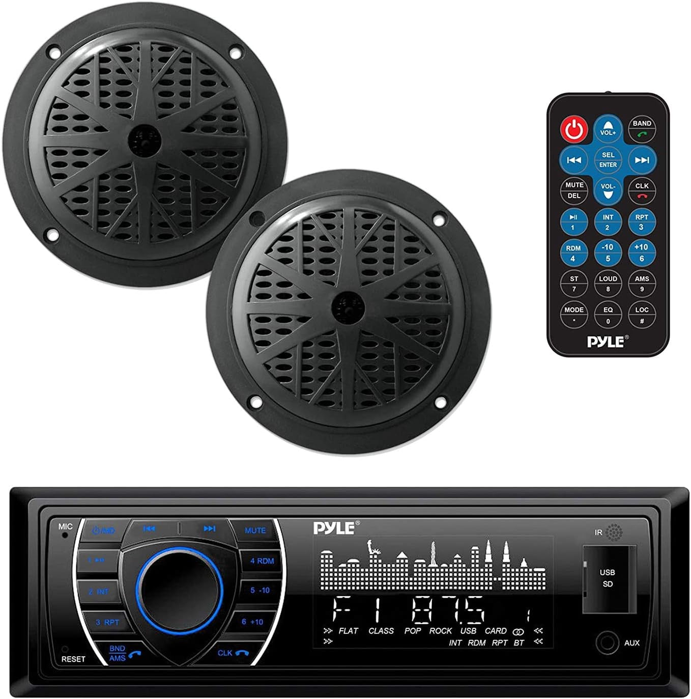 Pyle PLMRKT46BK 5.25 Inch Bluetooth Marine Receiver Stereo & Speaker Kit, Black
