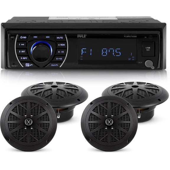 Pyle PLMRKT48BK 6.5 Inch Bluetooth Marine Receiver Stereo and Speaker Kit, Black