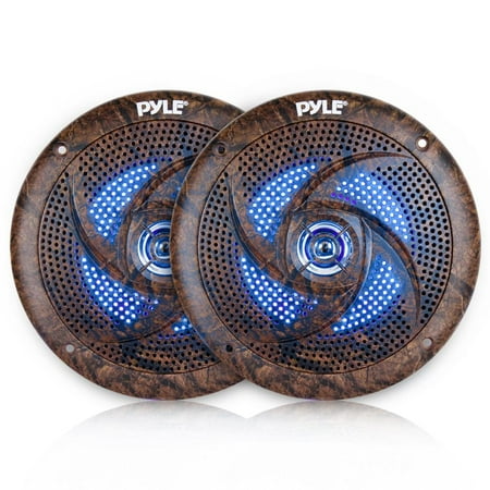 Pyle PLMRLE64DK - Waterproof Rated Marine Speakers, Low-Profile Slim Style Speaker Pair with Built-in LED Lights, Camo Style, 6.5''-inch (240 Watt)