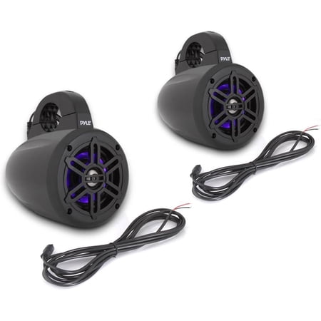Pyle PLMRLEWB47BB - Waterproof Rated Marine Tower Speakers - Wakeboard Subwoofer Speaker System with Wire-less Music Streaming & LED Lights (4-inch, 300 Watt)