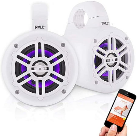 Pyle Waterproof Marine Wakeboard Tower Speaker 4in Dual Subwoofer Speaker Set W/ LED Lights (White)