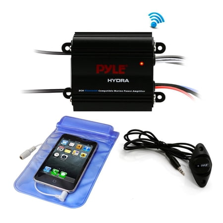 Pyle PLMRMB2CB Waterproof Bluetooth 400 W 2 Channel Marine Power Audio Amplifier