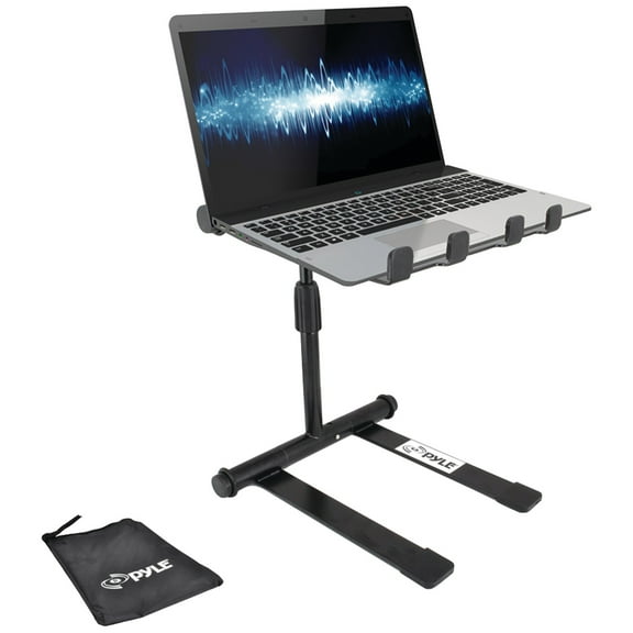 Pyle PLPTS55 Universal Adjustable Rotating DJ Laptop Stand with Travel Case