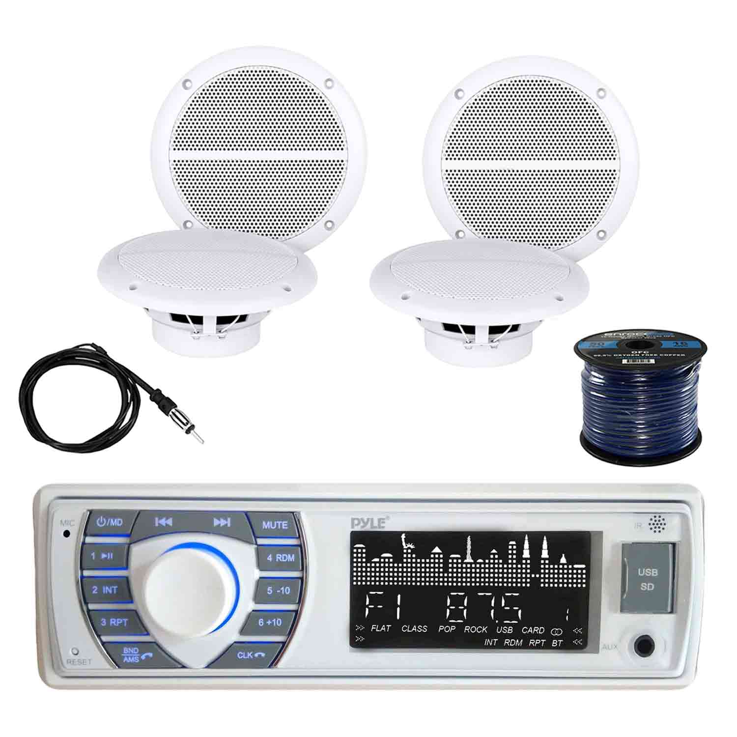 Pyle PLRMR23BTW BT Marine Receiver Stereo(White) with Enrock Marine