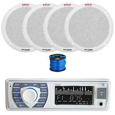 Pyle PLRMR23BTW Marine Bluetooth Stereo – Single DIN, AM/FM, MP3/USB/SD, 75W, Remote