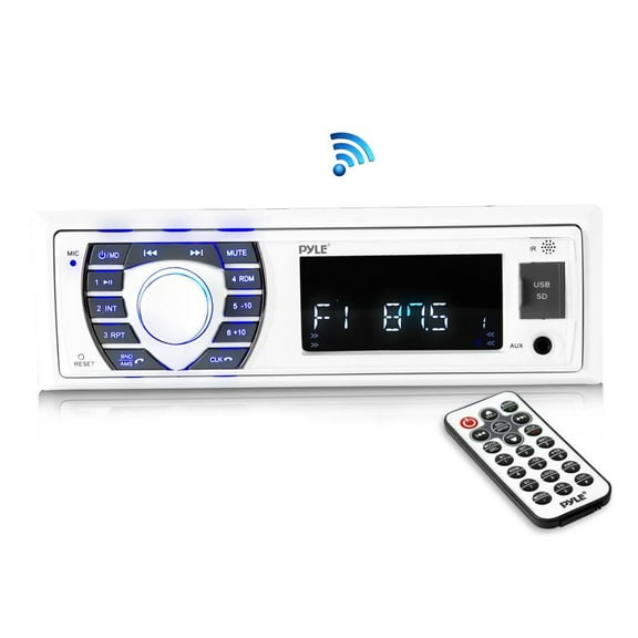 Pyle PLRMR23BTW Single DIN Marine Bluetooth Stereo Receiver with Remote, White