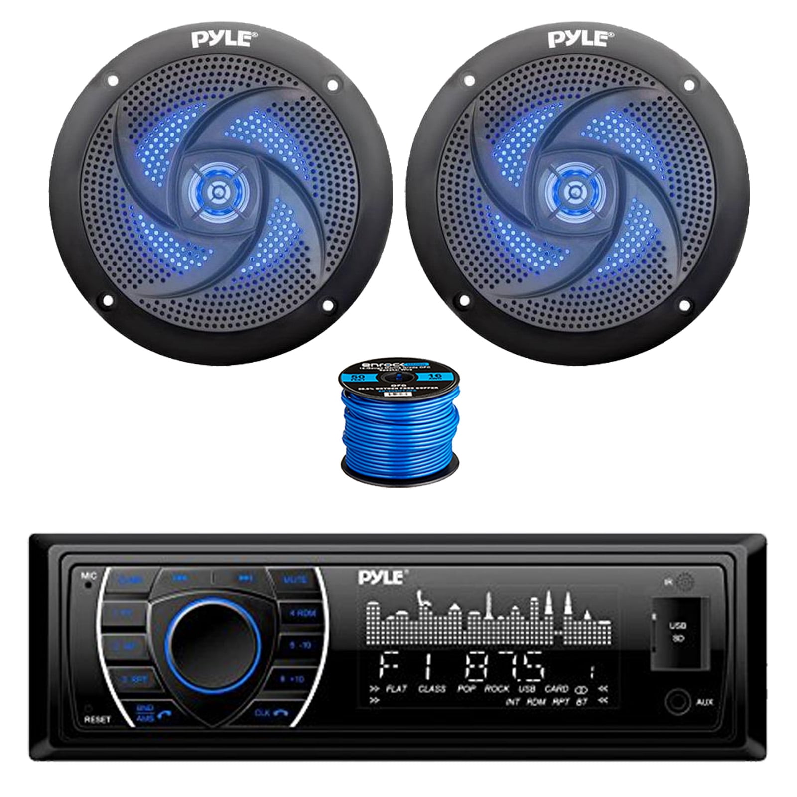 Pyle PLRMR27BTB Bluetooth Marine AM/FM Stereo Receiver, 2x 6.5