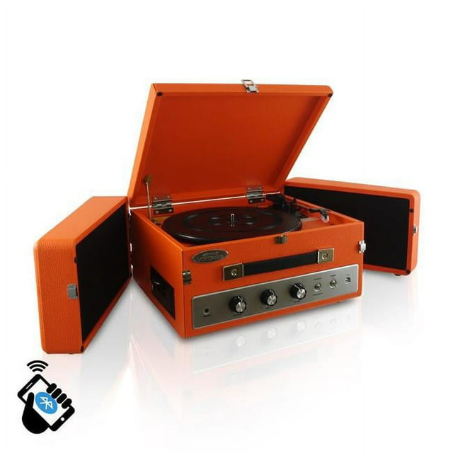 Pyle PLTT82BTOR Bluetooth Turntable Orange Record Player + Vinyl-MP3 Recording