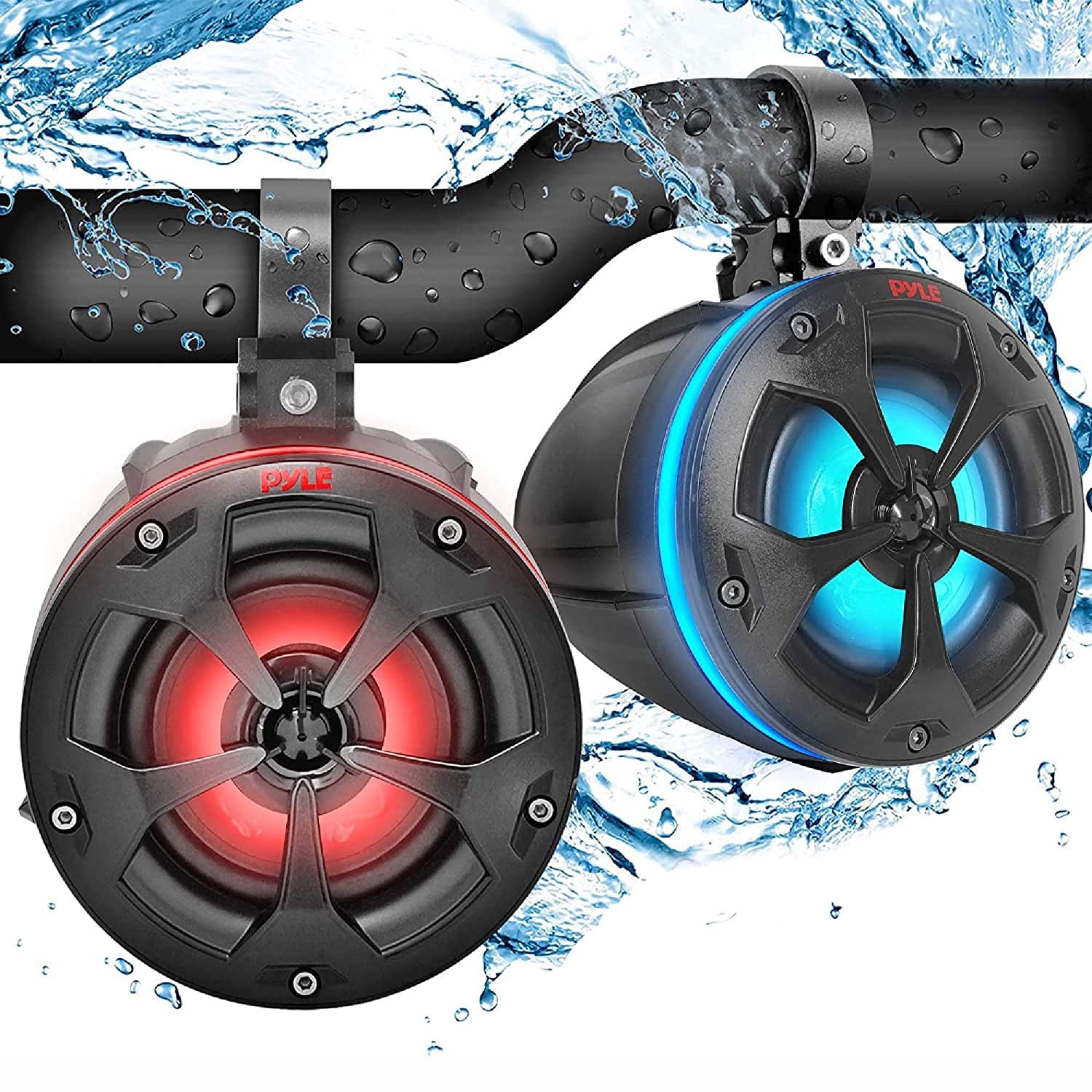 Pyle PLUTV45BTR - Pyle PLUTV45BTR - 4’’ Waterproof Rated Off-Road Wire-less Speakers - 800 Watt Amplified Vehicle Speaker System for ATV, UTV, 4x4, Jeep with RGB Lights & Remote Control