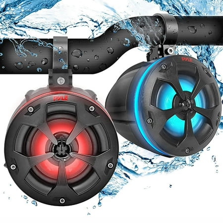 Pyle PLUTV45BTR - Pyle PLUTV45BTR - 4’’ Waterproof Rated Off-Road Wire-less Speakers - 800 Watt Amplified Vehicle Speaker System for ATV, UTV, 4x4, Jeep with RGB Lights & Remote Control