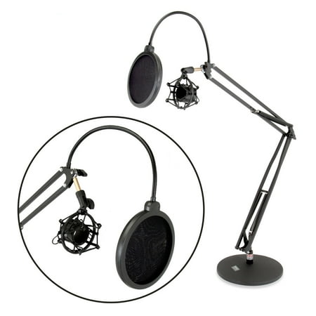 Pyle PMKSH24 Microphone Boom Suspension Scissor Spring Arm Desktop Stand, Black