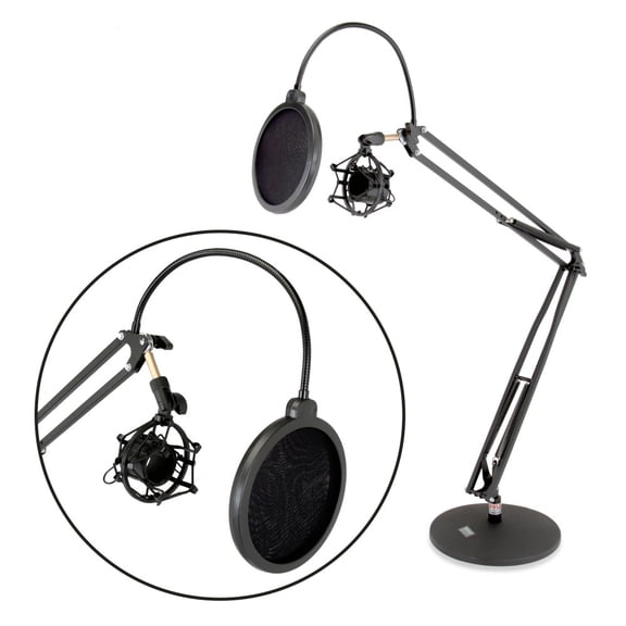 Pyle PMKSH24 Microphone Boom Suspension Scissor Spring Arm Desktop Stand, Black