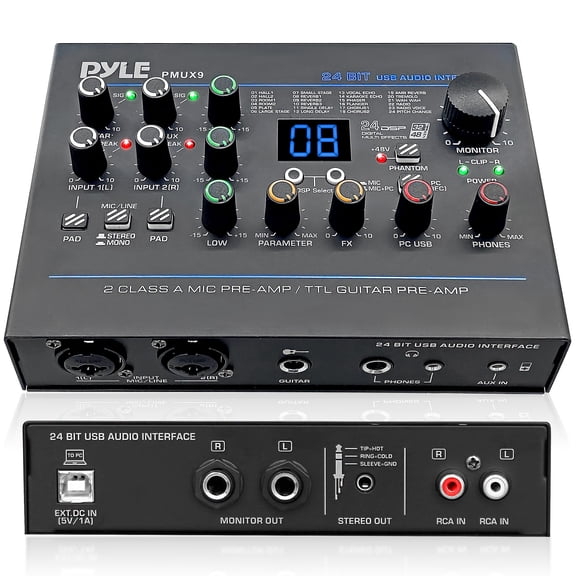 Pyle PMUX9 Professional USB Audio Interface RCA Inputs Ultra Low Noise Design, Compact