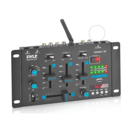Pyle PMX8BU 3 Channel Bluetooth DJ Sound Board Mixer System with Mic Talkover