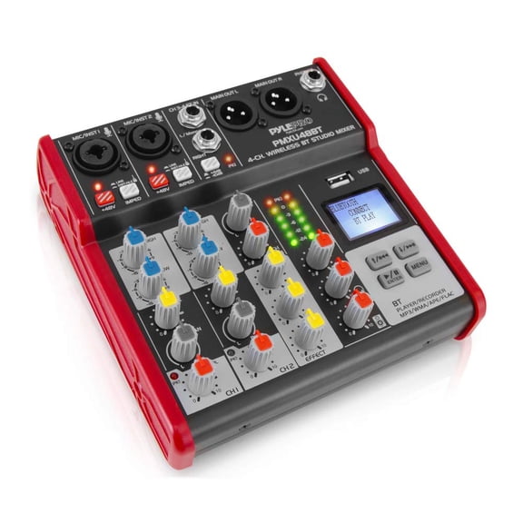 PYLE PMXU48BT - 4-Ch. Bluetooth Studio Mixer - Pro Audio Digital DJ Audio Mixer Console (+48V Phantom Power)