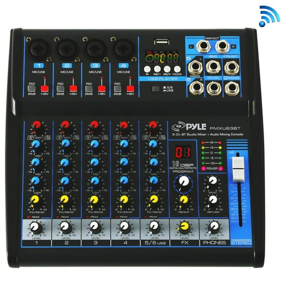 Pyle PMXU63BT - 6-Ch. Bluetooth Studio Mixer - DJ Controller Audio Mixing Console System