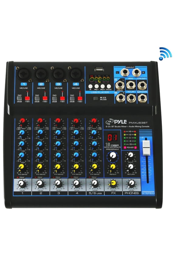 PMXU63BT - 6-Ch. Bluetooth Studio Mixer - DJ Controller Audio Mixing Console System