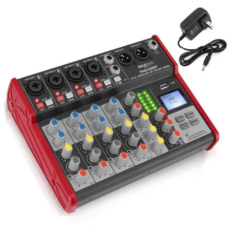 PYLE PMXU68BT - 6-Ch. Bluetooth Studio Mixer - Pro Audio Digital DJ Audio Mixer Console (+48V Phantom Power)