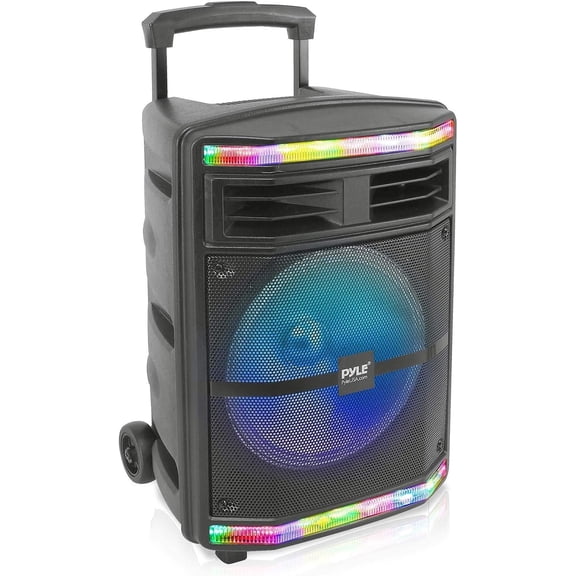 Pyle PPHP1044B - PA Speaker System - Portable Indoor / Outdoor Loudspeaker with , Flashing Party Lights, MP3/USB/Micro SD Readers, FM Radio (10 Subwoofer, 600 Watt)