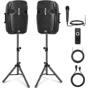 Pyle PPHP1249KT - Active + Passive PA Speaker System Kit - Dual Loudspeaker Sound Package, 12 Subwoofers, Bluetooth Wireless Streaming, Includes 2 Speaker Stands