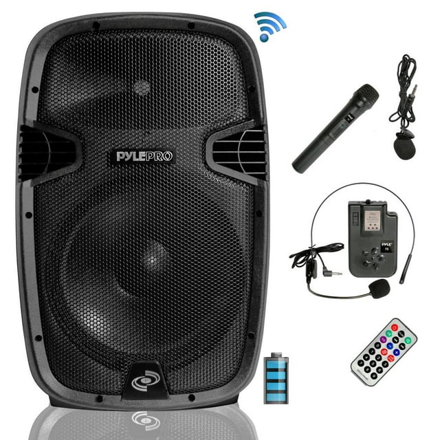 Pyle PPHP1541WMU - Wireless & Portable Bluetooth Loudspeaker - Active-Powered PA Speaker System Kit, Built-in Rechargeable Battery (15" Subwoofer, 1200 Watt)