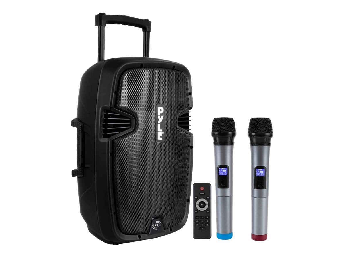 Pyle PPHP1599WU - Portable Hi-Power PA Loudspeaker - Active Powered Speaker System with Built-in , Includes (2) UHF Micros, FM Radio (15'' -inch Subwoofer, 1600 Watt)