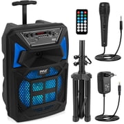 Pyle PPHP82SM - PA Speaker & Microphone System - Portable Karaoke Speaker with Wired Mic, Built-in LED Party Lights, Speaker Stand 8  Subwoofer, 400 Watt MAX