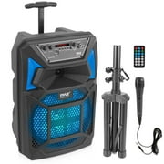 Pyle PPHP82SM - PA Speaker & Microphone System - Portable Karaoke Speaker with Wired Mic, Built-in LED Party Lights, Speaker Stand 8 Subwoofer, 400 Watt MAX