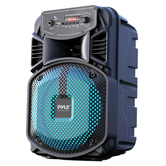 Pyle PPHP834B - 8 Portable PA Speaker - Portable PA & Karaoke Party Audio Speaker with Flashing Party Lights, MP3/USB/ /FM Radio (300 Watt MAX)