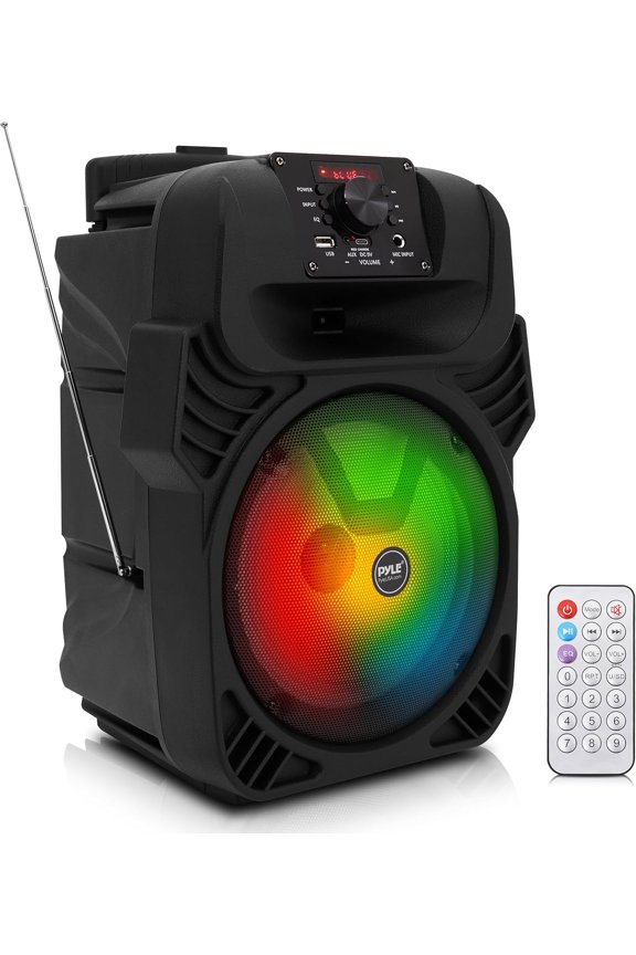 400W Portable Bluetooth PA Loudspeaker - 8 Subwoofer System, 4 Ohm/55-20kHz, USB/MP3/FM Radio/  Mic Inputs, Multi-Color LED Lights, Built-in Rechargeable Battery w/ Remote Control -PPHP844B