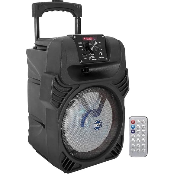 Pyle 400W Portable Bluetooth PA Loudspeaker - 8 Subwoofer System, 4 Ohm/55-20kHz, USB/MP3/FM Radio/ Mic Inputs, Multi-Color LED Lights, Built-in Rechargeable Battery w/ Remote Control -PPHP844B