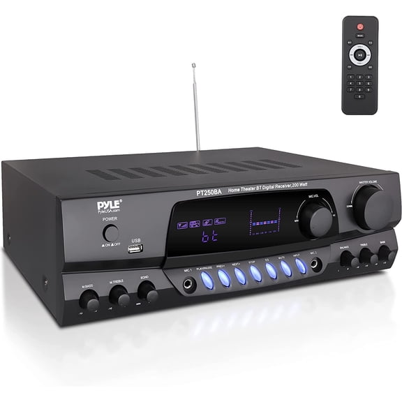 Pyle PT250BA Home Theater Wireless Bluetooth Stereo Receiver with Remote Control and FM Antenna