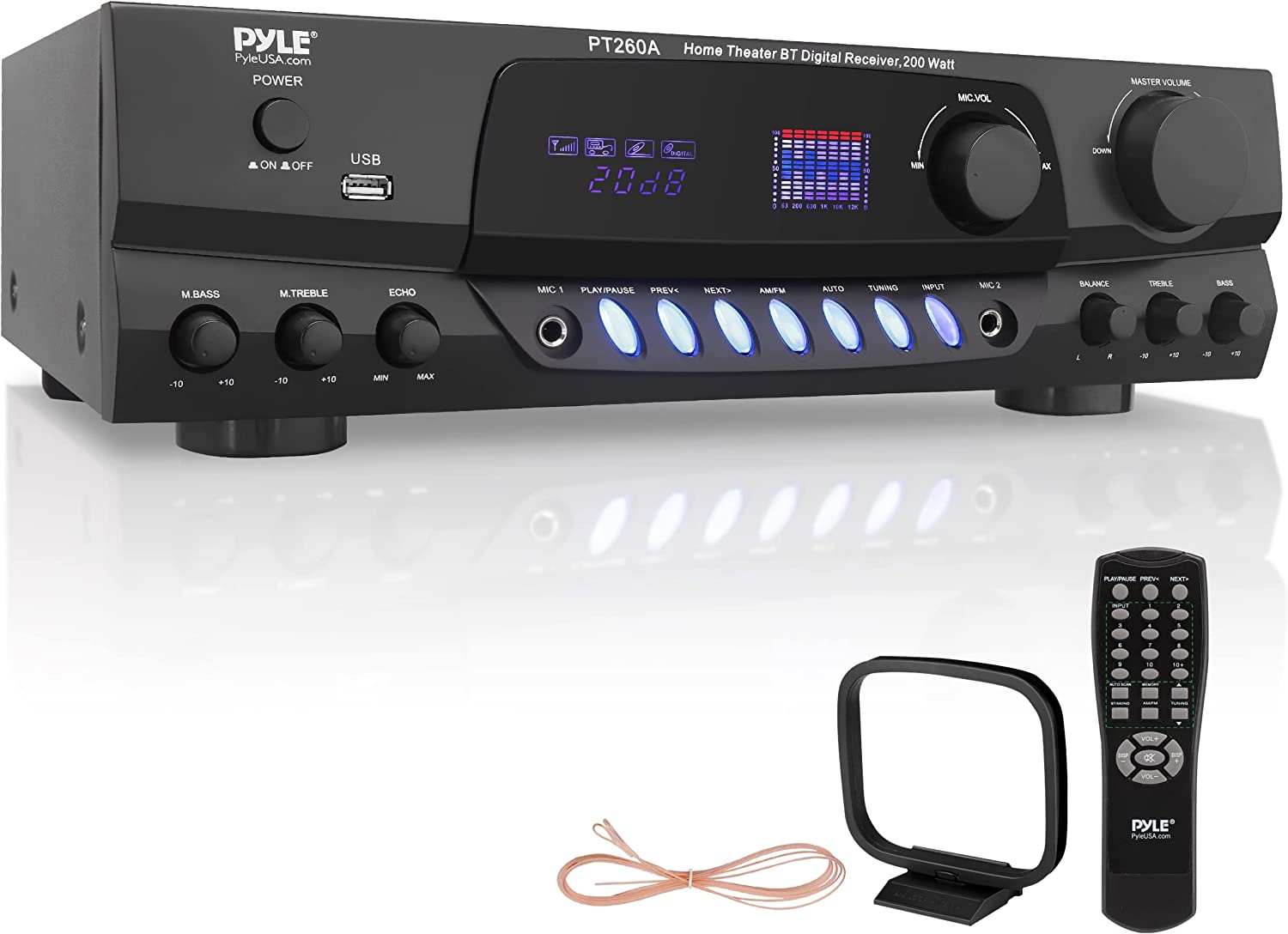 Pyle PT260A 200W 8-Ohm Home Digital AM FM Stereo Receiver Theater Audio, Black - image 1 of 6