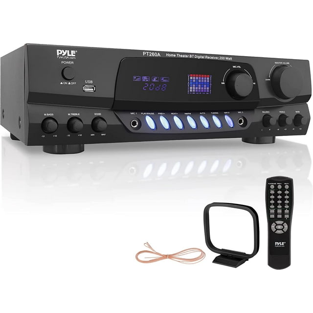 Pyle PT260A 200W 8-Ohm Home Digital AM FM Stereo Receiver Theater Audio, Black