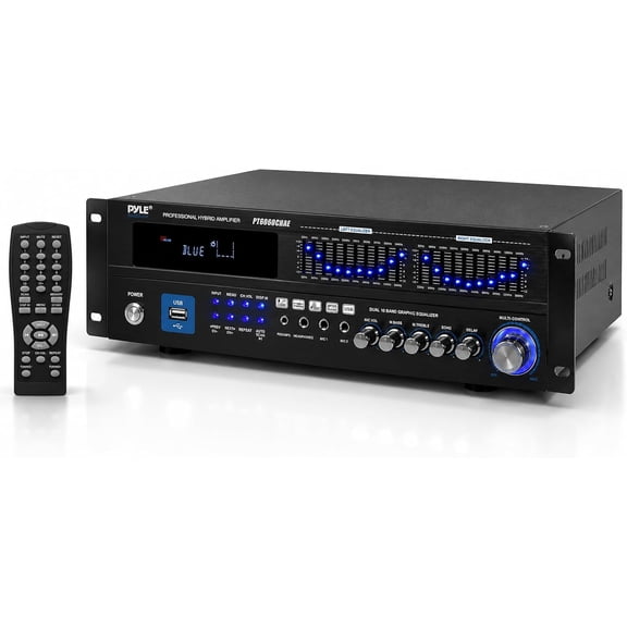 Pyle 2000W Bluetooth 5.0 - 6-Channel Home Amplifier - Rack Mount Stereo Receiver with Radio - USB/AUX/RCA/Mic - Optical/Coaxial - AC-3 - DVD Inputs - Dual 10-Band EQ - PT6060CHAE