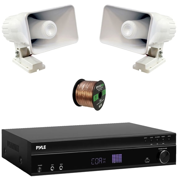 Pyle PT875BT 5.2 Channel 1000W Max USB-A MP3 Player FM Radio Bluetooth Home Theater Amplifier Receiver, 2x 3.5" 300W Max Indoor/Outdoor Waterproof Speakers, Wireless Microphone System, Speaker Wire