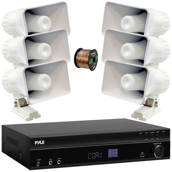 Pyle PT875BT 5.2 Channel 1000W Max USB-A MP3 Player FM Radio Bluetooth Home Theater Amplifier Receiver, 2x 5.25" 400W Max Power Indoor/Outdoor Black Speakers, Wireless Microphone System, Speaker Wire