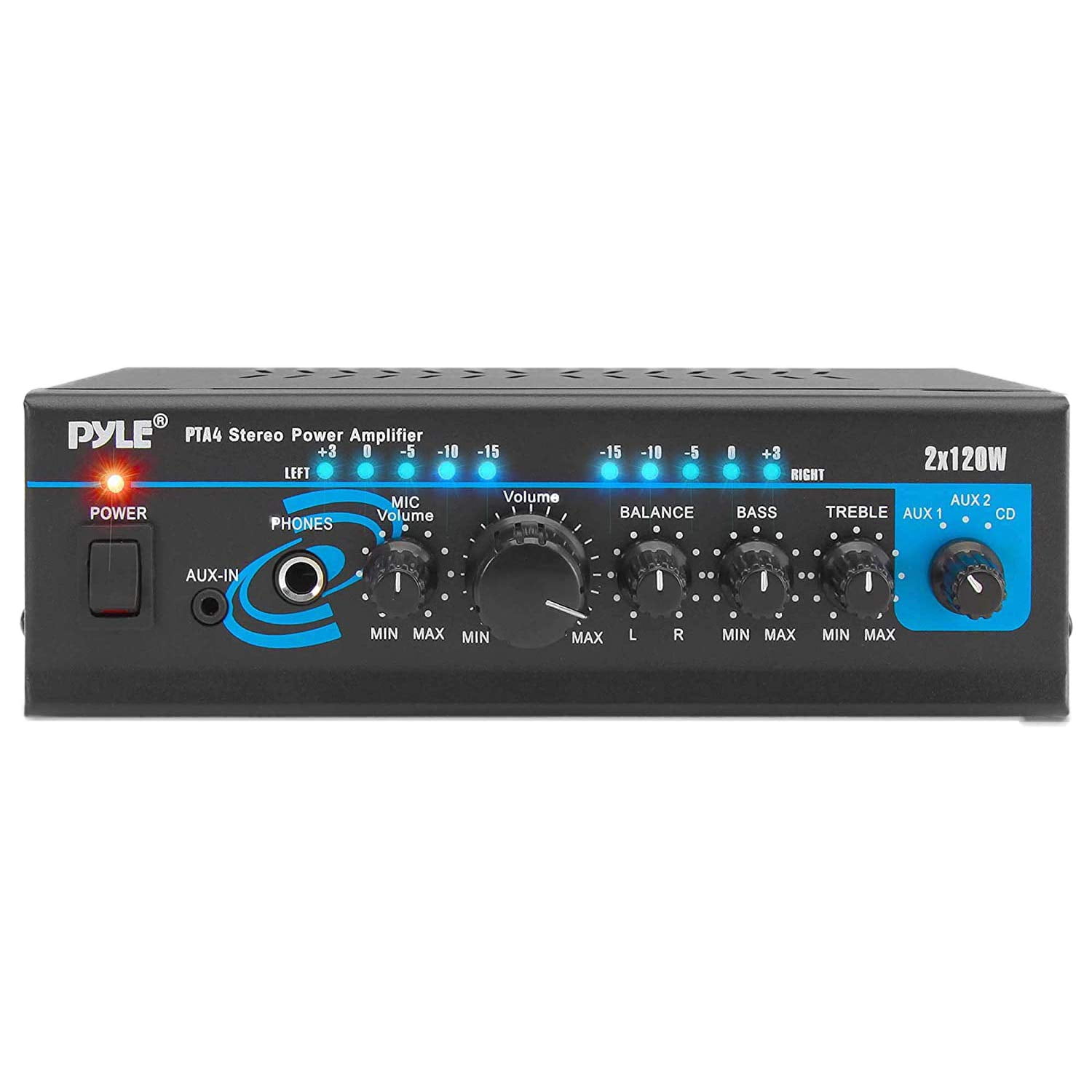 Pyle 240-Watt 2.0-Channel Mini Amplifier/Mixer/Pager with Bluetooth, Mic Input, USB, SD Card, and Aux, PTA4