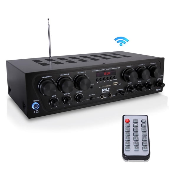 PYLE PTA62BT - Bluetooth Home Audio Amplifier, 6-Ch. Audio Source Stereo Receiver System with FM Radio, MP3/USB/SD/AUX Playback (750 Watt)