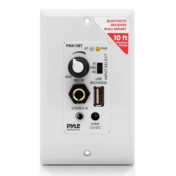 Pyle PWA15BT.5 - In-Wall Receiver, Wall Plate Audio Control Amplifier (USB, Microphone & Aux Inputs)