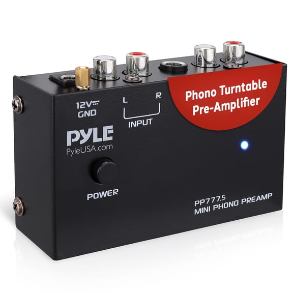 Pyle Phono Turntable Preamp Mini Stereo Phonograph Preamplifier with RCA Inputs & Outputs, Low-Noise Operation, 12V DC Adapter, Compatible with Turntables, Receivers & Speakers
