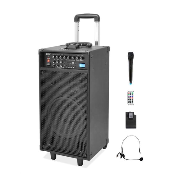 PYLE PWMA1090UI - Wireless & Portable PA Speaker System Kit with Built-in Rechargeable Battery, FM Radio (Wireless Handheld Mic, Headset Lavalier Mic, Remote Control) 800 Watt