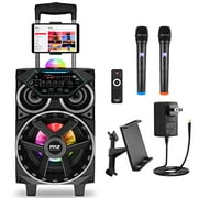 Pyle Portable Bluetooth PA Speaker - 580W 8” Rechargeable Outdoor BT Karaoke Audio System - TWS, Disco Party Lights, LED Display, FM/AUX/MP3/USB/SD, 6.5mm in, Trolley, Wheels
