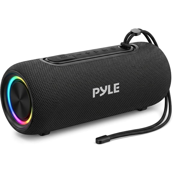 Pyle Portable Bluetooth Speaker - IPX5 Waterproof, Multi-Color LED, TWS Stereo Pairing, USB/AUX/FM, 20W Peak Power, 5H Battery, Built-In Mic, Shockproof ABS Design - Outdoor, Travel, Home - PBTPSP20B