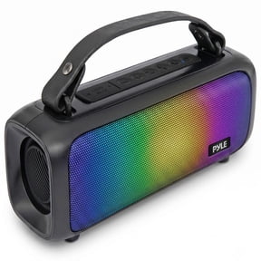 Pyle Portable Bluetooth Speaker with RGB Light Show, Bass Boost, TWS Pairing, FM Radio, USB, AUX Input, Voice Assistant, USB-C Charging & Carry Handle